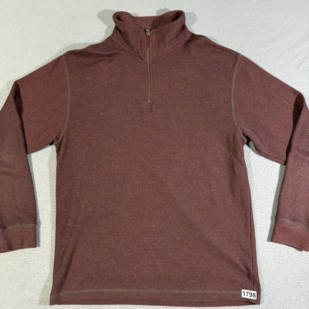 Red Head Men's Large Pullover 1/4 Zip‎ Red Maroon Waffle Fleece Long Sleeve